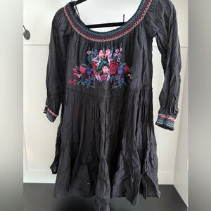 Free People Floral Embroidered Black Kids Dress